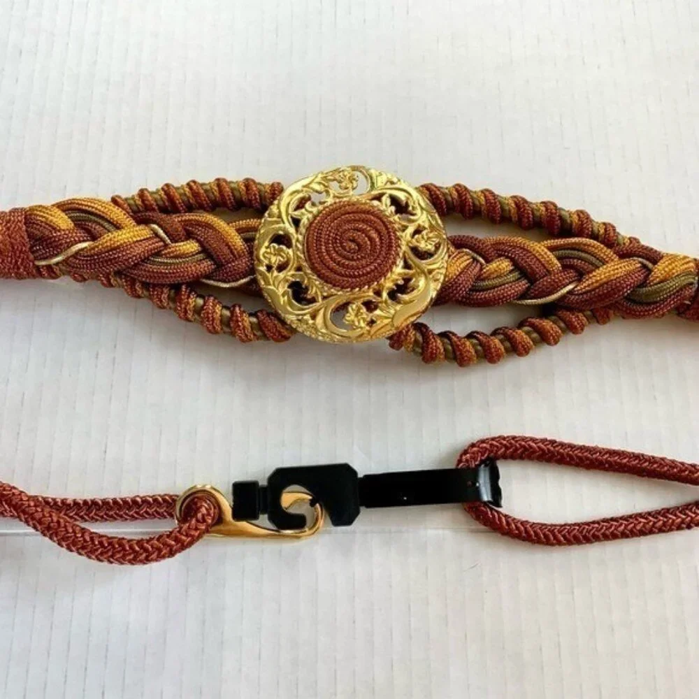 vintage 80’s 90’s statement belt statement stretch braided Gold Fall colors M L